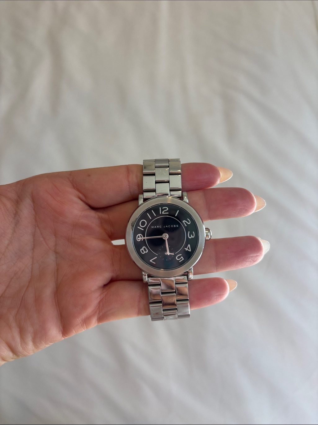 Marc Jacobs Silver Bracelet Watch With Black Dial